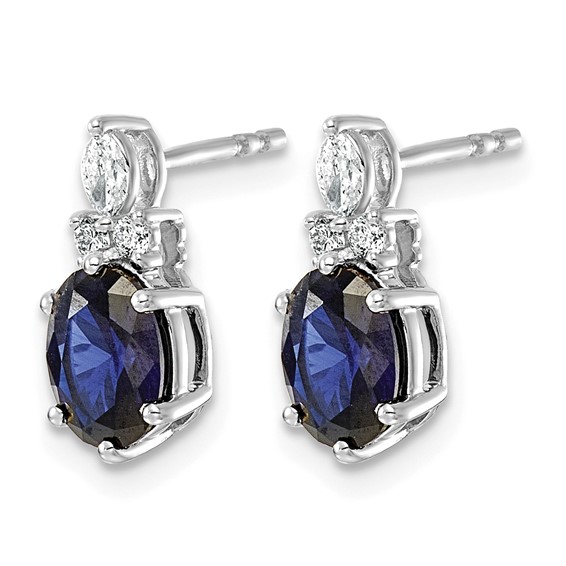 14K White Gold Diamond and 7x5 Oval September/Lab Created Sapphire Post Earrings