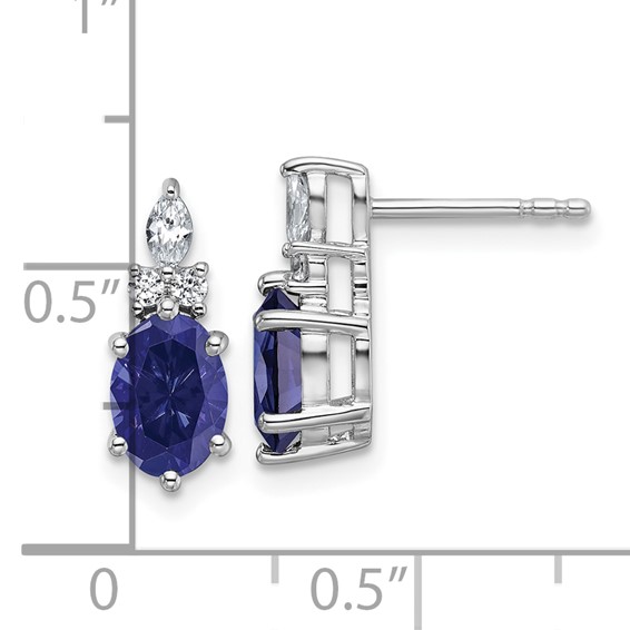14K White Gold Diamond and 7x5 Oval September/Lab Created Sapphire Post Earrings