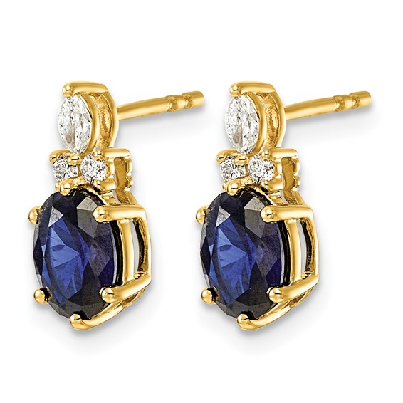 14k Diamond and 7x5 Oval September/Lab Created Sapphire Post Earrings