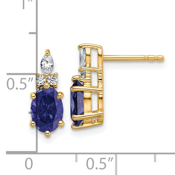 14k Diamond and 7x5 Oval September/Lab Created Sapphire Post Earrings
