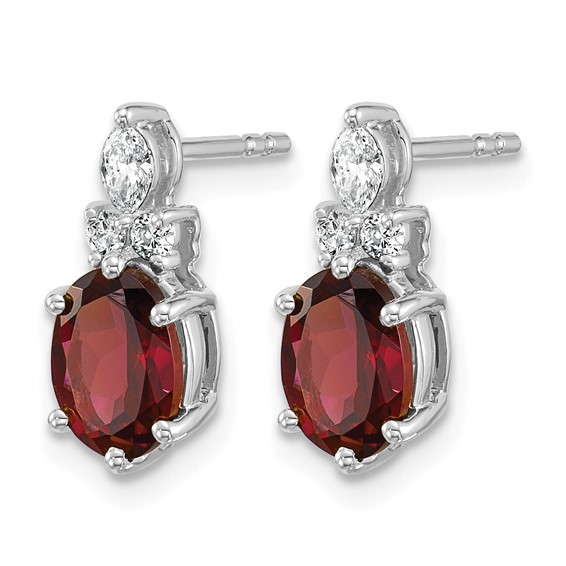 14K White Gold Diamond and 7x5 Oval January/Garnet Post Earrings