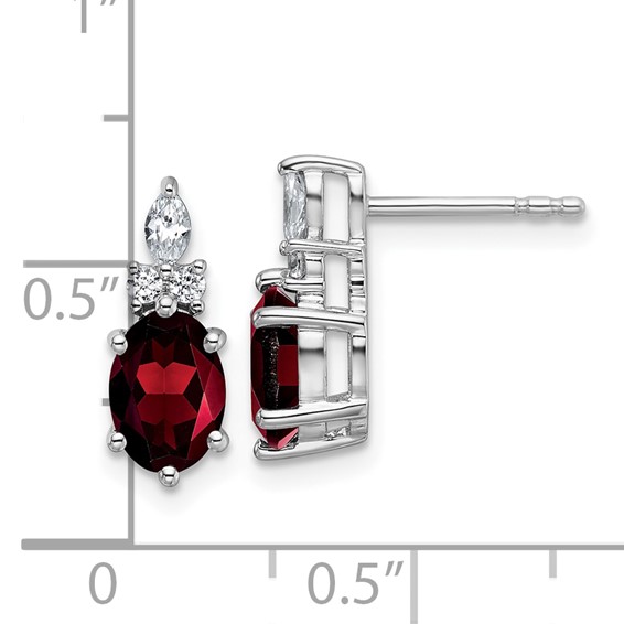 14K White Gold Diamond and 7x5 Oval January/Garnet Post Earrings