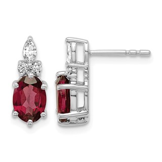14K White Gold Diamond and 7x5 Oval January/Garnet Post Earrings