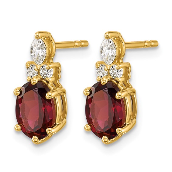 14k Diamond and 7x5 Oval January/Garnet Post Earrings