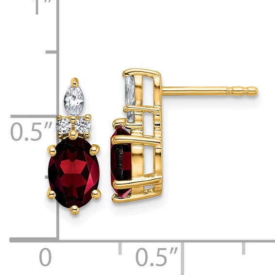 14k Diamond and 7x5 Oval January/Garnet Post Earrings