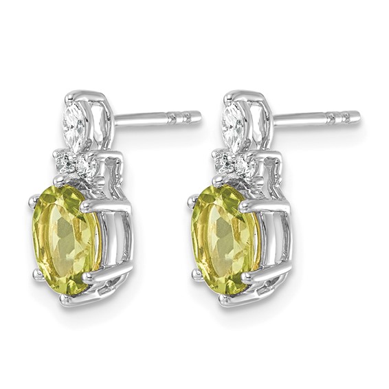 14K White Gold Diamond and 7x5 Oval August/Peridot Post Earrings