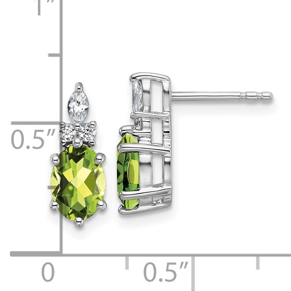 14K White Gold Diamond and 7x5 Oval August/Peridot Post Earrings