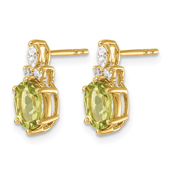 14k Diamond and 7x5 Oval August/Peridot Post Earrings