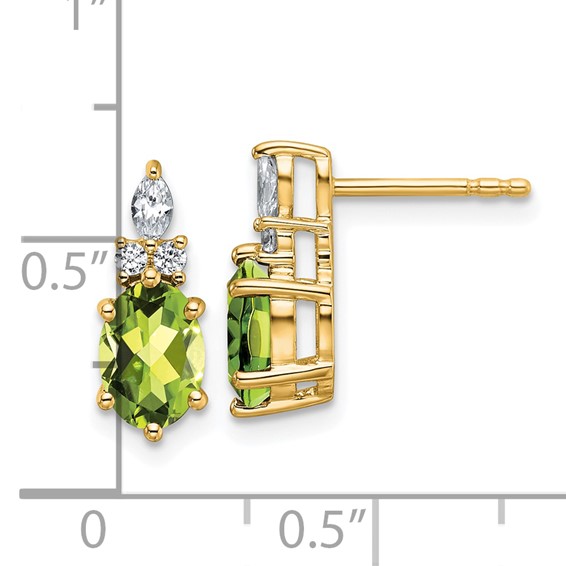 14k Diamond and 7x5 Oval August/Peridot Post Earrings