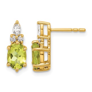 14k Diamond and 7x5 Oval August/Peridot Post Earrings