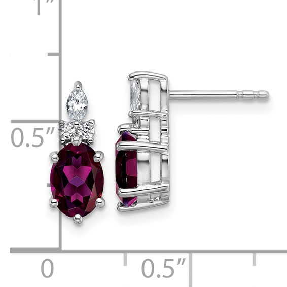 14K White Gold Diamond and 7x5 Oval June/Rhodolite Garnet Post Earrings