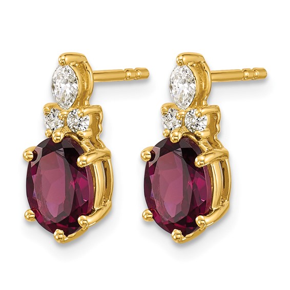 14k Diamond and 7x5 Oval June/Rhodolite Garnet Post Earrings