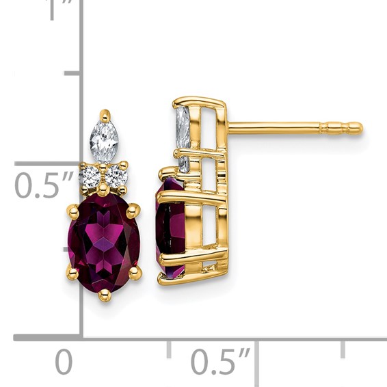 14k Diamond and 7x5 Oval June/Rhodolite Garnet Post Earrings