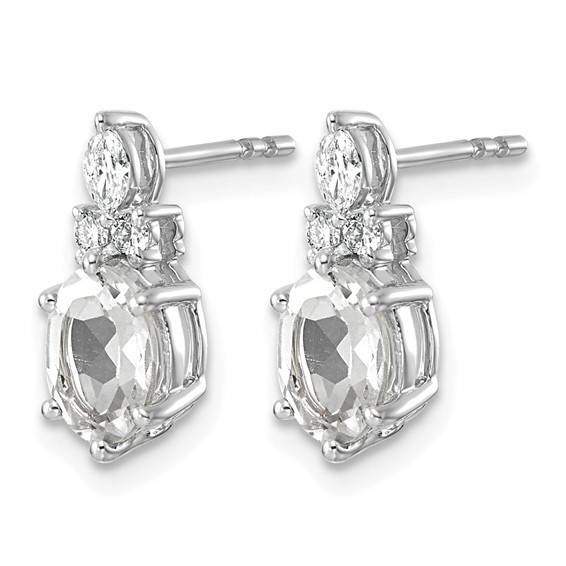 14K White Gold Diamond and 7x5 Oval April/White Topaz Post Earrings