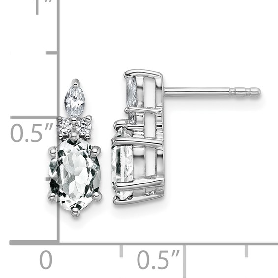 14K White Gold Diamond and 7x5 Oval April/White Topaz Post Earrings