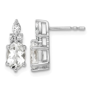14K White Gold Diamond and 7x5 Oval April/White Topaz Post Earrings