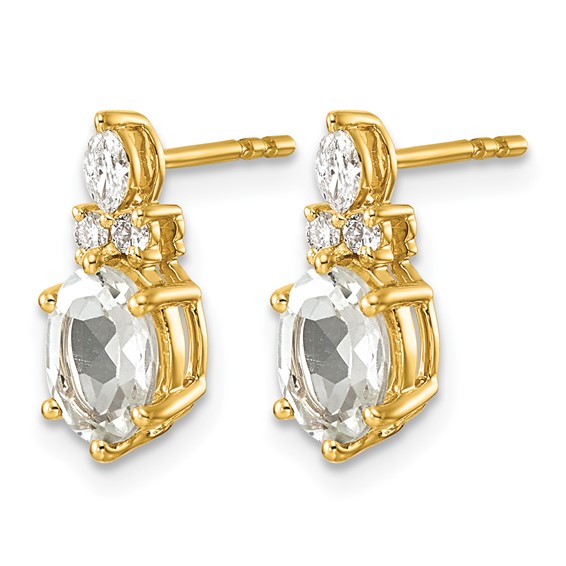 14k Diamond and 7x5 Oval April/White Topaz Post Earrings