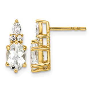 14k Diamond and 7x5 Oval April/White Topaz Post Earrings