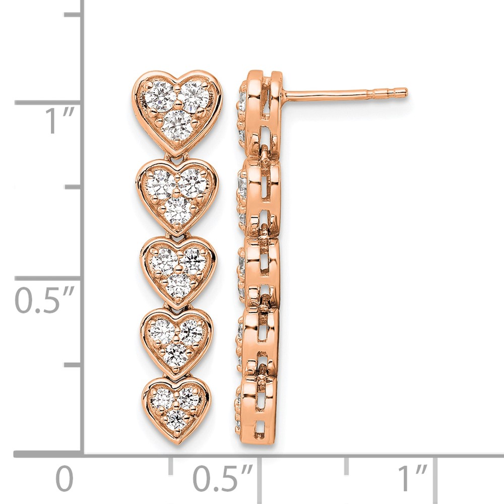 True Origin 14k Rose Gold 1 carat Lab Grown Diamond VS DEF Heart Dangle Post Earrings (EM9793-100-RLD)