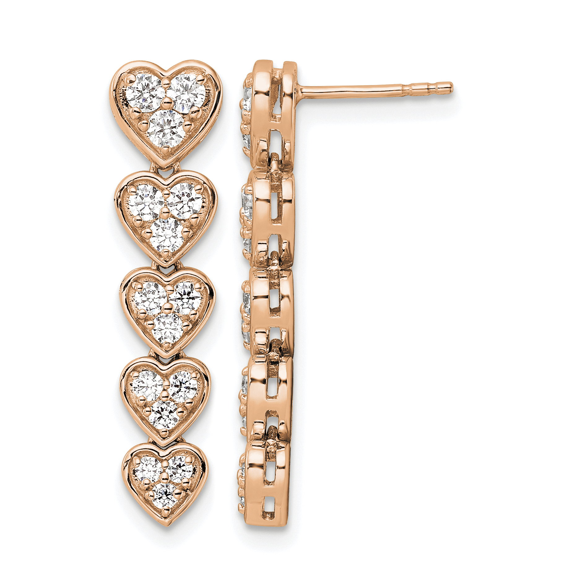 True Origin 14k Rose Gold 1 carat Lab Grown Diamond VS DEF Heart Dangle Post Earrings (EM9793-100-RLD)