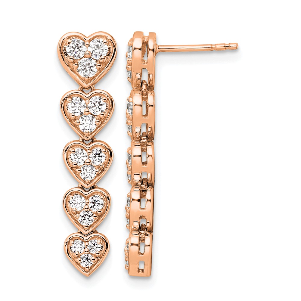 True Origin 14k Rose Gold 1 carat Lab Grown Diamond VS DEF Heart Dangle Post Earrings (EM9793-100-RLD)
