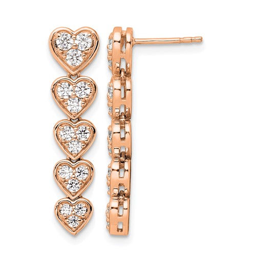 True Origin 14K Rose Gold 1 Carat Lab Grown Diamond VS+ F+ Complete Heart Dangle Post Earrings