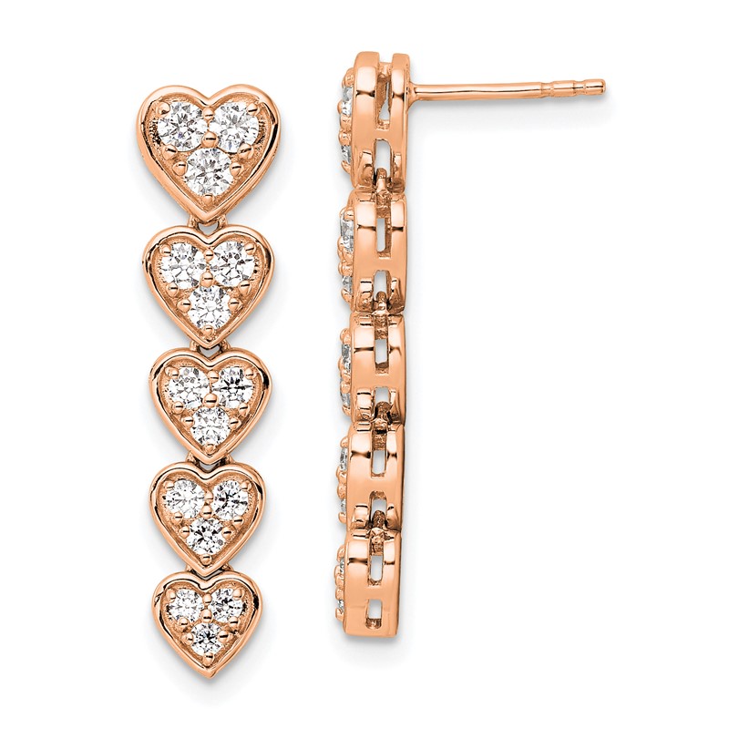 True Origin 14k Rose Gold 1 carat Lab Grown Diamond VS DEF Heart Dangle Post Earrings