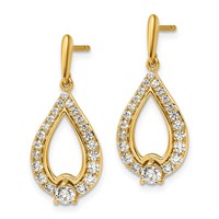 14K Yellow Gold 1 Carat Lab Grown Diamond VS SI+ G+ Teardrop Post Dangle Earrings view 2