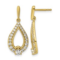 14K Yellow Gold 1 Carat Lab Grown Diamond VS SI+ G+ Teardrop Post Dangle Earrings view 1