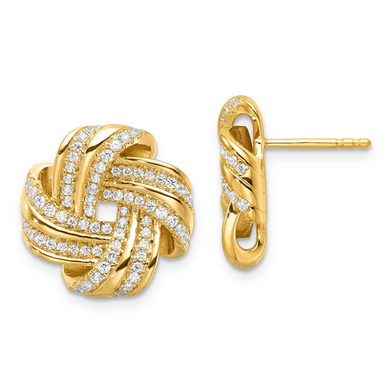YG Sterling Silver CZ Love Knot Post Earrings
