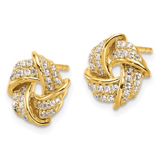 YG Sterling Silver CZ Love Knot Post Earrings