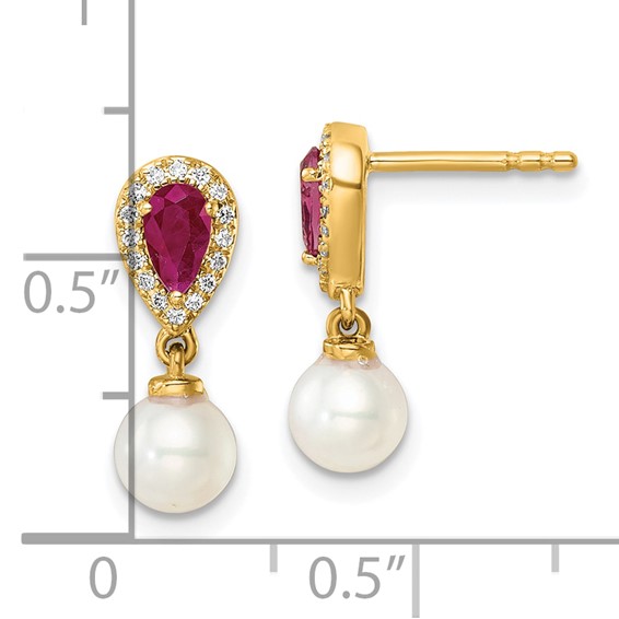 Diamond and Gemstone Pearl Dangle Post Earrings