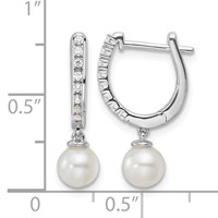 14K White Gold 0.10 Carat Lab Grown Diamond VS SI+ G+ and 5.50 Mm Round Freshwater Cultured Pearl Complete Hinged Hoop Earrings view 4