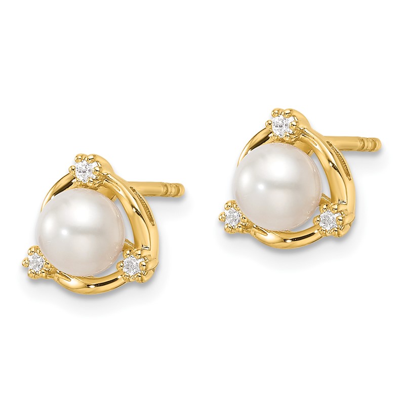 14k 1/10 carat Lab Grown Diamond VS/SI+ G+ and 5.50 mm Round Freshwater Cultured Pearl Post Earrings