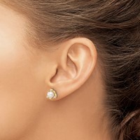 14K Yellow Gold 0.10 Carat Lab Grown Diamond VS SI+ G+ and 5.50 Mm Round Freshwater Cultured Pearl Post Earrings view 3