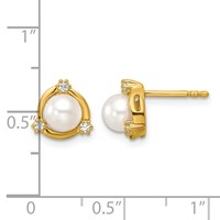 14K Yellow Gold 0.10 Carat Lab Grown Diamond VS SI+ G+ and 5.50 Mm Round Freshwater Cultured Pearl Post Earrings view 4