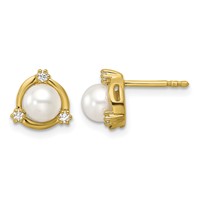 14K Yellow Gold 0.10 Carat Lab Grown Diamond VS SI+ G+ and 5.50 Mm Round Freshwater Cultured Pearl Post Earrings view 1