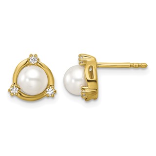 14k 1/10 carat Lab Grown Diamond VS/SI+ G+ and 5.50 mm Round Freshwater Cultured Pearl Post Earrings