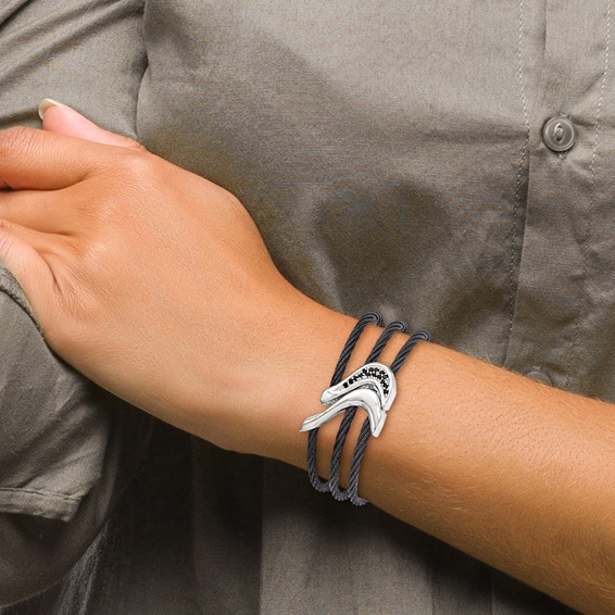 Edward Mirell Titanium Black Ti Sterling Silver Spinel Cable Flexible Cuff