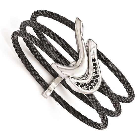 Edward Mirell Titanium Black Ti Sterling Silver Spinel Cable Flexible Cuff