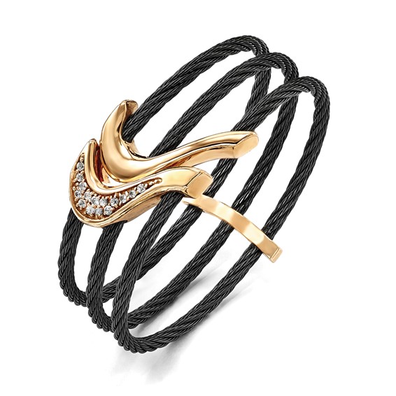 Edward Mirell Black Ti & Bronze White Sapphire Cable Flex Cuff Bangle