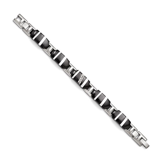Edward Mirell Black Ti & Sterling Silver Polished .10ctw Dia Bracelet