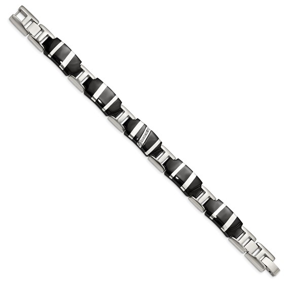 Edward Mirell Black Ti & Sterling Silver Polished .10ctw Dia Bracelet