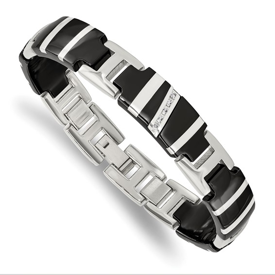 Edward Mirell Black Ti & Sterling Silver Polished .10ctw Dia Bracelet
