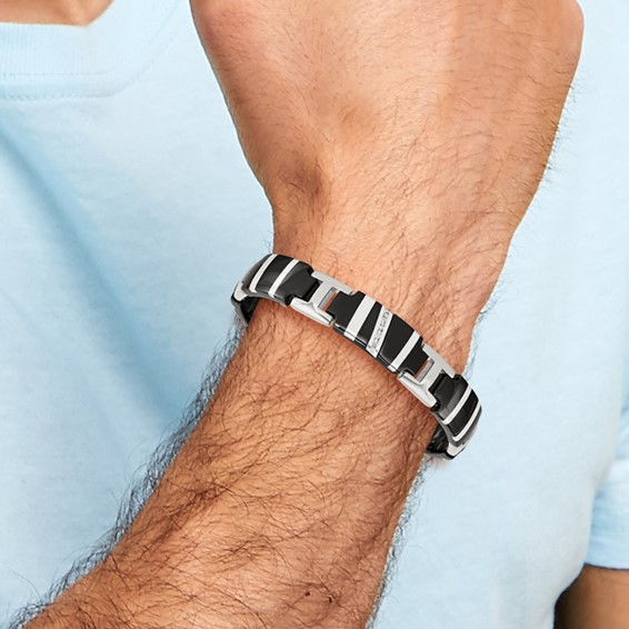 Edward Mirell Black Ti & Sterling Silver Polished .10ctw Dia Bracelet