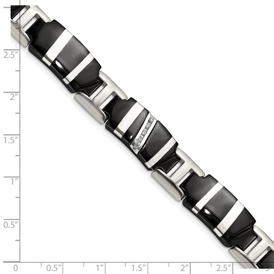 Edward Mirell Black Ti & Sterling Silver Polished .10ctw Dia Bracelet