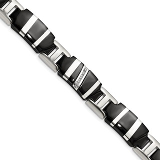 Edward Mirell Black Ti & Sterling Silver Polished .10ctw Dia Bracelet