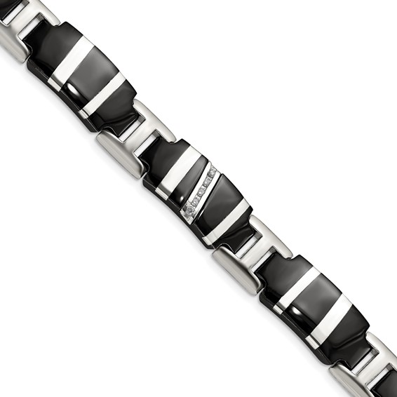 Edward Mirell Black Ti & Sterling Silver Polished .10ctw Dia Bracelet