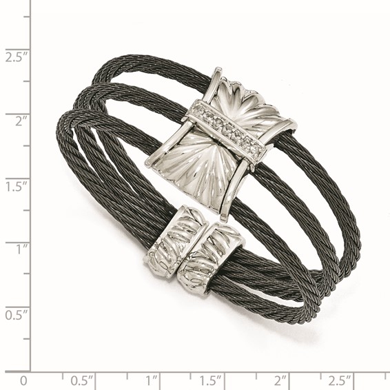 Edward Mirell Titanium Sterling Silver Wht Sapphire Cable Cuff Bangle