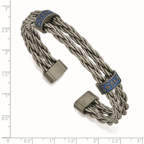 Edward Mirell Titanium Brushed w/ Blue Anodized Stations Cuff Bracelet